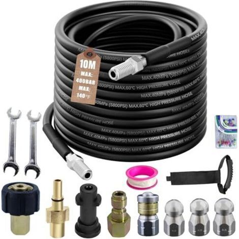 10m drain cleaning kit, compatible with Kärcher k2-k7, Lavor, Bosch high-pressure cleaners, 400 bar / 5800 PSI, universal for blocked drains, gutters and downpipes (1/4)