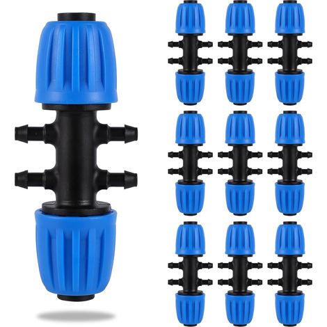 10 connecteurs de verrouillage 6 voies dentelés, 1/2 (diamètre extérieur du manchon de carte 0620 pouce diamètre intérieur 0520). In) à raccord de tuyau d'irrigation 1/4 pouce (10 PCS bleu) (1/4)
