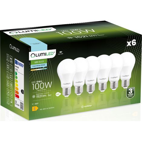6x LED-Lampe E27 A60 13W = 100W 1521lm 6500K Kaltweiß 260° LUMILED