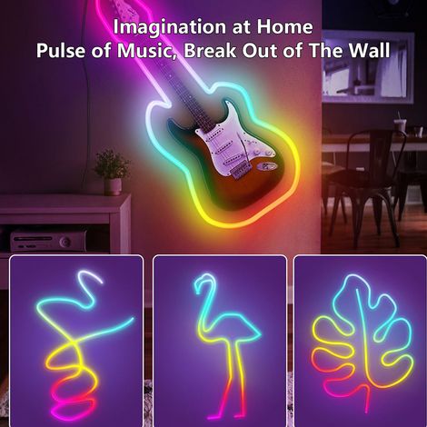 Bande lumineuse néon multicolore de 3 mètres avec musique, design personnalisable, 16 millions de couleurs, style graffiti, connectée en Wi-Fi. (1/5)
