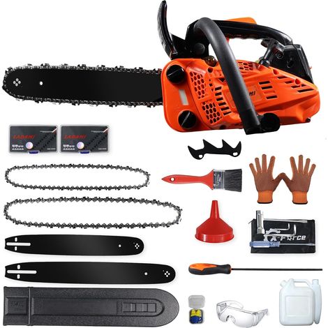 Tronçonneuse à essence 25CC, 2 temps, lames de scie de 12" et 14", 2 chaînes, tronçonneuse portable, interrupteur de sécurité. Scie d'entretien de l'arbre à essence pour sécateur (1/5)