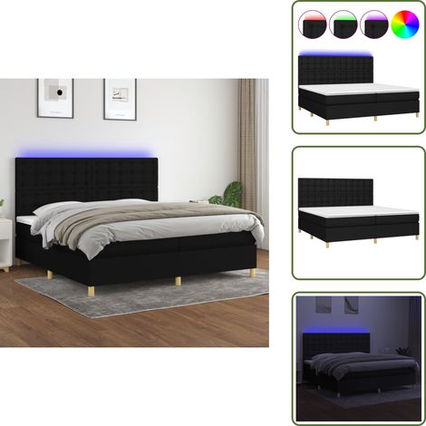 Materasso con LED - vidaXL Letto a Molle Materasso e LED Nero 200x200cm in Tessuto - Letto con testiera regolabile