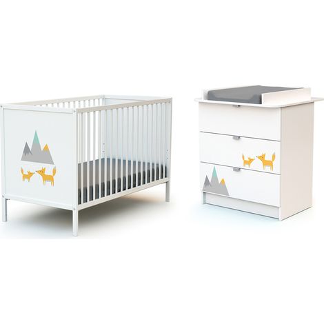 WEBABY - Chambre bébé lit et commode à langer en bois ALBA