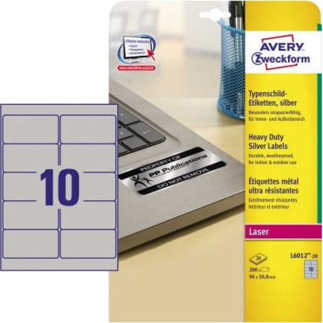AVERY ZWECKFORM Typenschildetikett Avery Zweckform 96 x 50,8 mm (B x H) silber 200 Etik./Pack. (1/5)