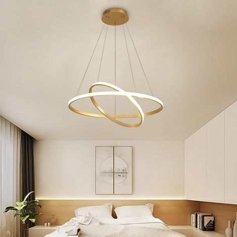 1 Lustre Led 2 Anneaux Or Dimmable Aluminium Acrylique Hauteur Réglable Salon Salle À Manger