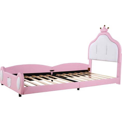 Letto bambino imbottito 90 x 200 cm con testiera a corona rosa e bianco (1/5)
