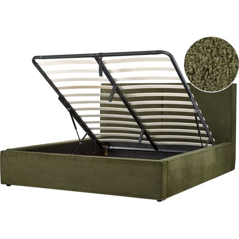 Cama con almacenaje somier de listones dormitorio moderno bouclé verde oscuro 160 x 200 cm Moissac (1/5)