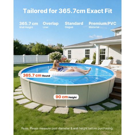 Bache piscine ronde 365,7 cm hauteur paroi 90 cm vinyle premium anti-fuite acier hors-sol jardin bleue pose rapide (1/5)