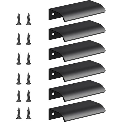 Set of 6 Invisible Cabinet Handles Drawer Handles Black Concealed Flush Recessed Door Handles for Drawers Cabinet Doors Chest of Drawers Hole Distance 64 mm (1/5)
