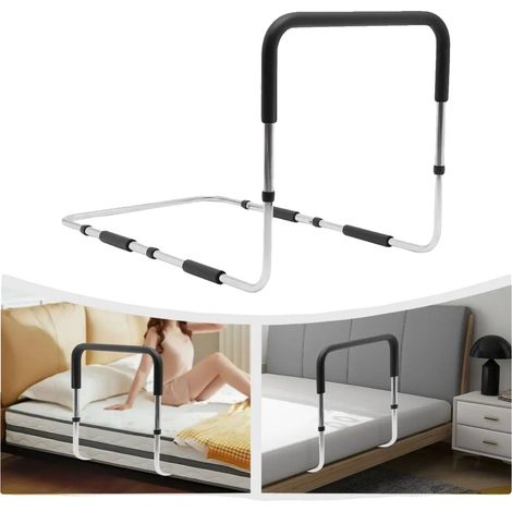 Barrière de lit, hauteur réglable, construction en acier durable, noir (1/2)