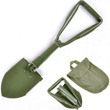 Pelle pliable de camping multifonction 3 en 1 vert militaire pelle de génie moyenne pelle pour extérieur voiture randonnée avec sac de rangement (1/3)