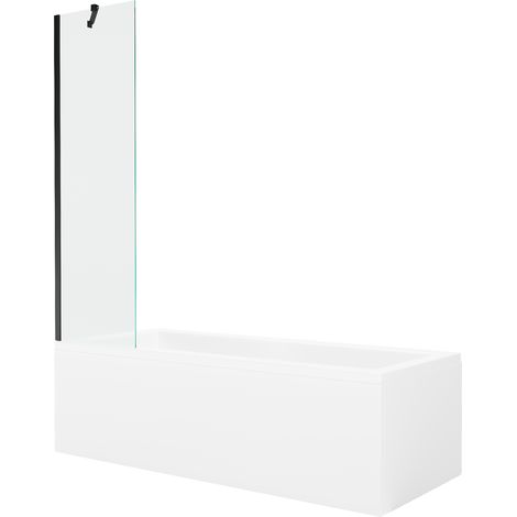 Mexen Cubik Rechteckige Badewanne 170 x 70 cm mit Verkleidung und 1-flügeliger Abtrennung 50 cm, transparent, schwarz (1/5)