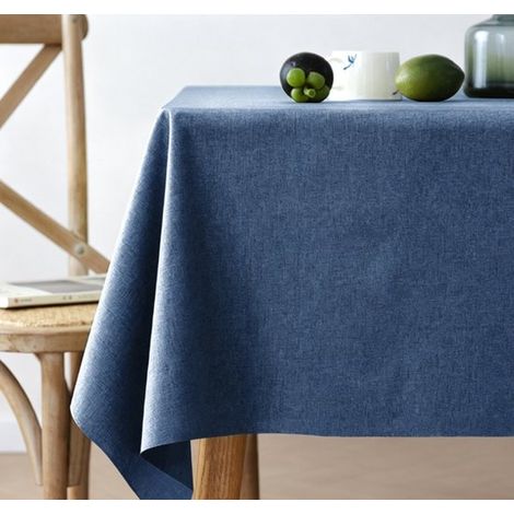 Nappe lavable, bleu foncé, 9090 cm, polyester texturé lin, imperméable et résistante à l'humidité, avec bords plissés, durable, résistante aux rayure (1/5)