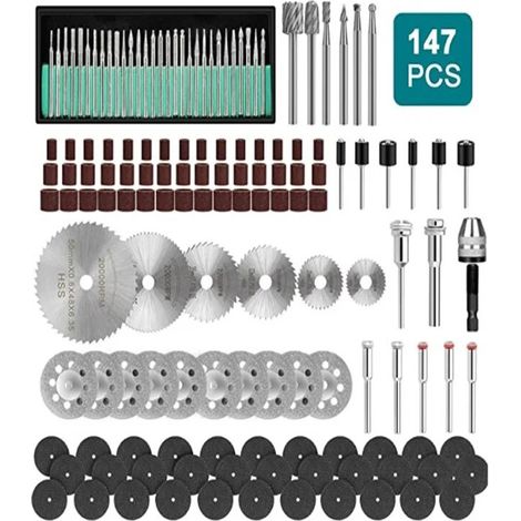 Vtizikl Mandrins de ponçage adaptés à la perceuse à ongles Dremel, 147 pièces, Kit de lames de scie, outils abrasifs rotatifs (1/4)
