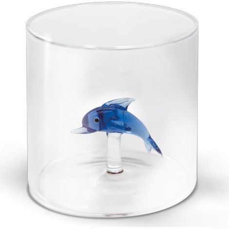 WD Lifestyle Bicchiere in Vetro Borosilicato 250 ml con Decoro Delfino