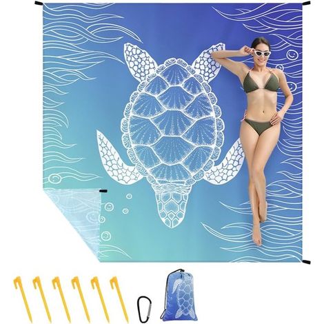 Große, wasser- und sandabweisende Stranddecke 210 x 200 cm für 4-6 Personen - faltbar und inklusive Heringen (1/5)