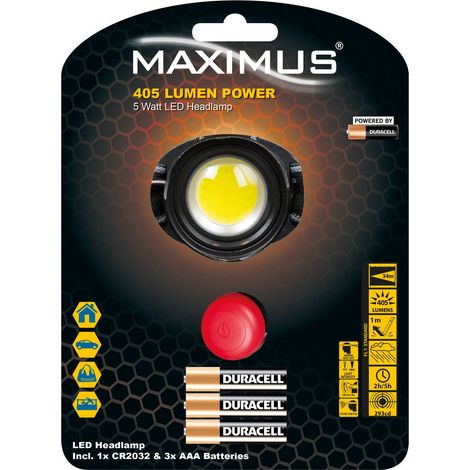 Lampe torche frontale Maximus Powered by Duracell M-FL-006-DU - 405lm