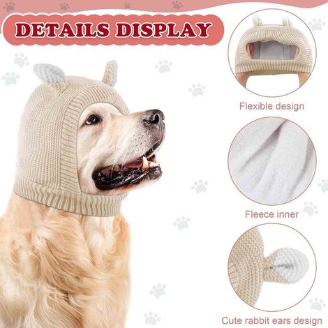 Cappello per cani lavorato a maglia con orecchie flessibili per ridurre rumore e ansia, cappello per animali domestici, Axroad Mall, caldo, cotone/poliestere, taglia unica, beige chiaro (1/5)