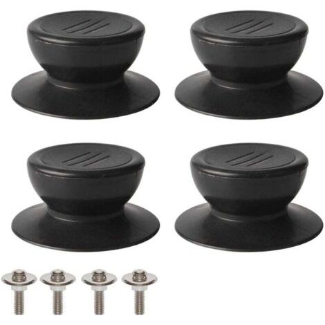 Bouton de couvercle 4 pièces, bouton de remplacement de couvercle de cuisine universel, couvercle en verre, poignée de couvercle en verre - noir (1/4)