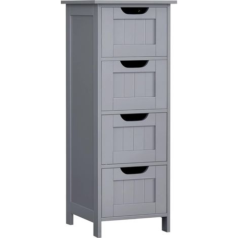 Vasagle – Meuble bas de salle de bain 4 tiroirs – Dimensions 30 x 30 x 82 cm – Panneau MDF gris mystique – Kit anti-basculement inclus