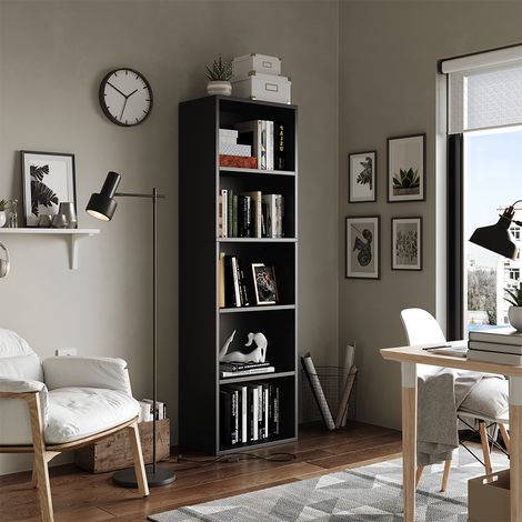 Bibliothèque Bob, Noir, 40 x 132 cm avec 5 compartiments, Vicco