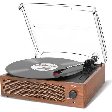 Platine Vinyle avec Haut Parleur, Platine Vinyle Vintage pour disques vinyles, Prise en Charge 3 Vitesses, Lecture sans Fil, entrée AUX, Ligne RCA LP lecteurs vinyles Orange de blé (1/5)