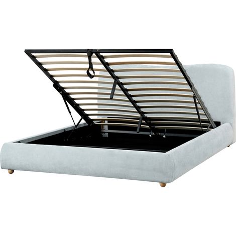 Cama con almacenaje minimalista moderno 160 x 200 cm tela azul claro Blagnac (1/5)