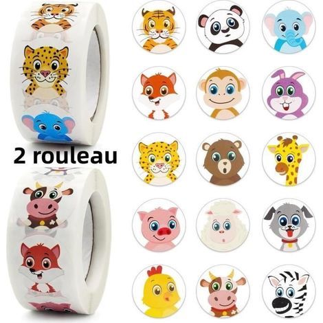 HONORNIC - Animaux Gommettes Autocollants,Récompense Autocollante Forme Animal Autocollants De Motivation Pour Prix D'enseignant Pour Enfants (1/4)