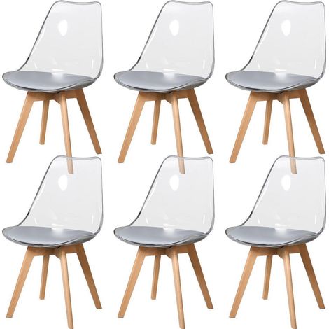 Lot de 6 chaises de salle à manger transparentes design scandinave gris (1/5)