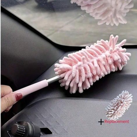 Brosse à laver voiture à poignée rétractable, microfibre douce, rose, polyvalente pour dépoussiérage voiture – pour nettoyage intérieur et extérieur de voiture, rose (1/4)