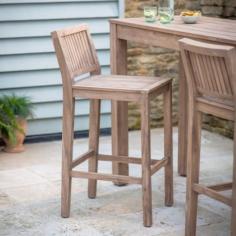 2 x Garden Trading Porthallow Wooden Bar Stool Seat Chair Natural Outdoor Indoor (1/2)