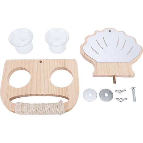 Bol d'alimentation miroir pour perroquets, plate-forme en bois, mangeoires suspendues, jouet amusant pour la maison, animalerie (1/5)