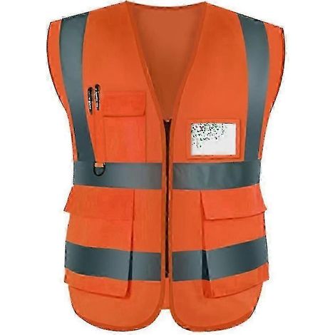 Gilet de sécurité réfléchissant à fermeture éclair et poches - Haute visibilité homme femme, certifié ANSI/ISEA, veste fluorescente avec bandes rétroréfléchissantes. (1/5)