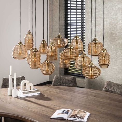 Suspension 15 lampes réglables 155x150 cm en verre ambré