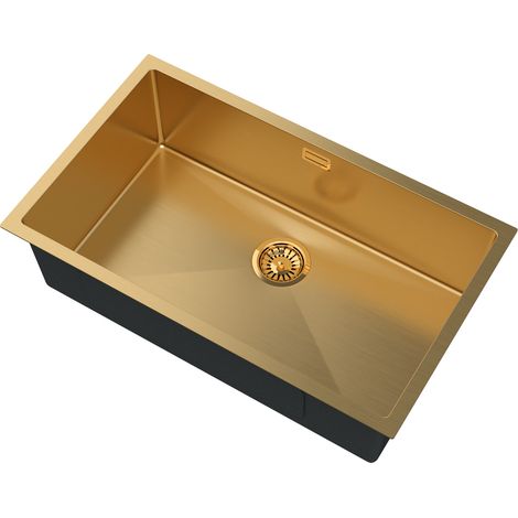 Évier en acier inoxydable grande cuve sous-plan à encastrer Silvo75 doré 1 bac 750x450 mm (1/5)