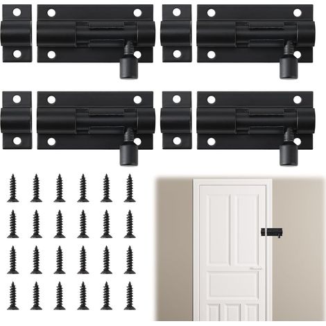 4 Pièces Verrou Targette de Porte,Ensemble de 4 Verrous à Boulon Noir en Alliage d'Aluminium,Sécurité Renforcée pour Portes, Fenêtres, Armoires,Installation Facile, Serrure à Levier Incluse (1/5)