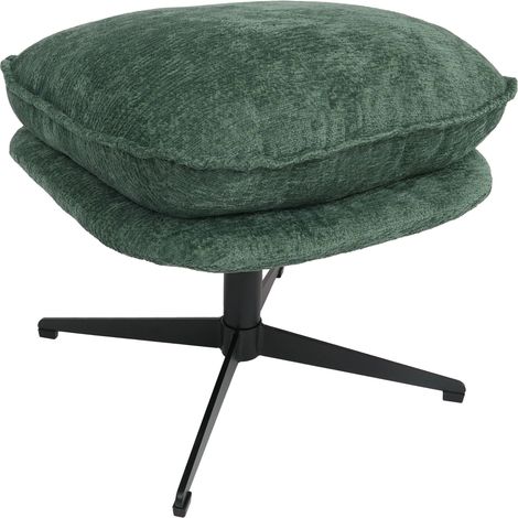 Pouf repose-pieds tabouret rembourré en tissu chenille couleur vert avec piètement métal 040009039 (1/5)