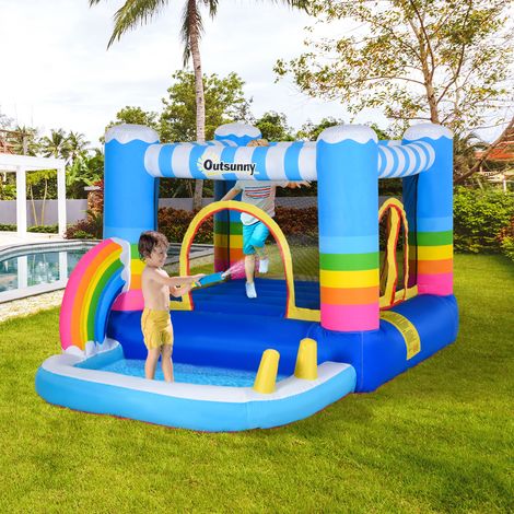 Château gonflable enfants trampoline piscine pompe électrique incluse multicolores - Dimensions: 280x170x155cm