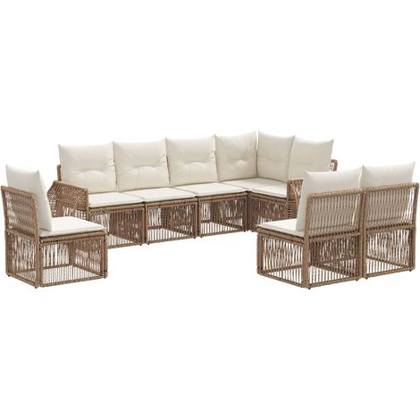 Gartensofa-set 8 pcs Beige und Cremeweiß Poly-Rattan vidaXL