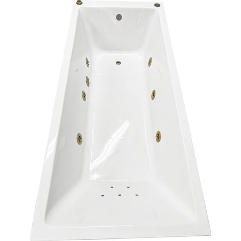 Brushed Brass Whirlpool Bath Spa Square Slim Rim Square 1700mm x 750mm Sansa, 6 Jets