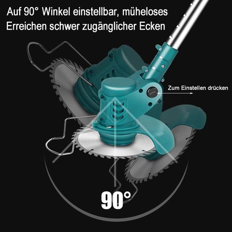 Rasentrimmer mit 21V,freischneider mit unkrautbürste,3-in-1 Freischneider akku,4 Klingentypen,inkl 2 Akku &amp Ladegerät,850W Bürstenloser Motor- Blue