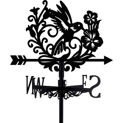 CCYKXA Bird-shaped weather vane - Black hummingbird - Metal - With flowers - Suitable for green roofs - Signpost - Decorative outdoor windmill with stand (1/5)