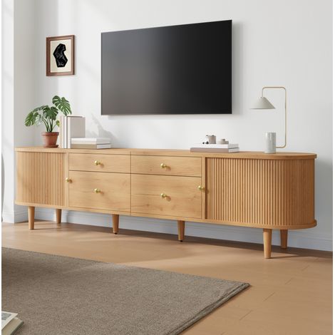 Mueble TV 180x35x50 cm con 2 puertas correderas, 4 cajones, MDF y tablero de partículas, estructura estable - natural (1/5)