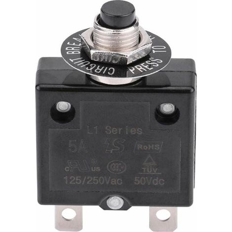 Disyuntor de 20 A, disyuntor térmico con reinicio opcional, 125-250 V CA, 50 V CC, disyuntor de botón pulsador, protección contra sobrecargas (1/5)