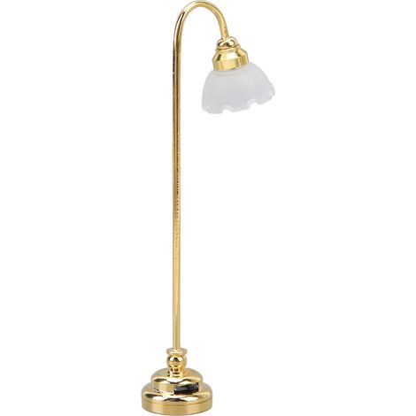 Lampadaire miniature pour maisons de poupées, magnifique et délicat lampadaire orné d'une fleur dorée, échelle 1:12, meuble miniature pour la décoration de maisons de poupées. (1/5)