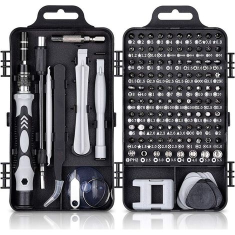 115 en 1 Tournevis Precision Kit Tools, Portable Kit Tournevis de Précision Magnétique Tournevis Outils de Réparation Pour Ordinateur/Laptop/iPhone/Lunettes/Montre/Smartphone Noir (1/5)