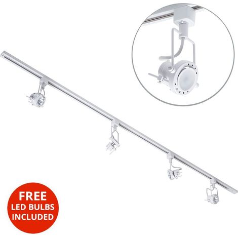 Litecraft 2M Kitchen Track Light With 4 Greenwich Fixture & LED Bulbs - White