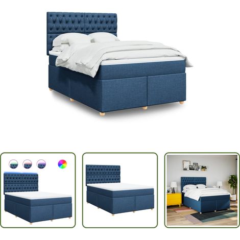 Matelas à ressorts ensachés - Sommier à lattes de lit avec matelas Bleu 160x200 cm Tissu (1/5)