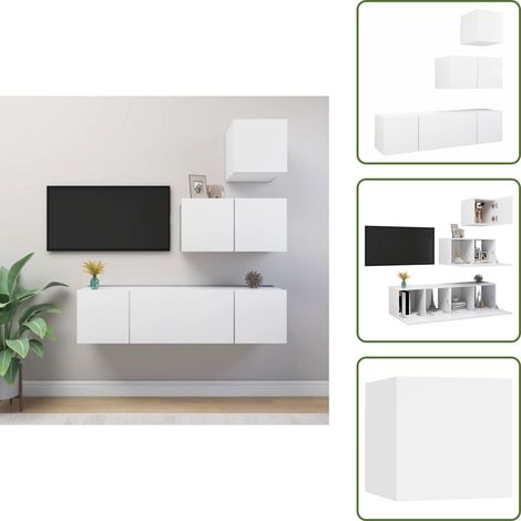 The Living Store Set de muebles de salón TV 4 piezas madera de ingeniería blanco - Muebles de TV