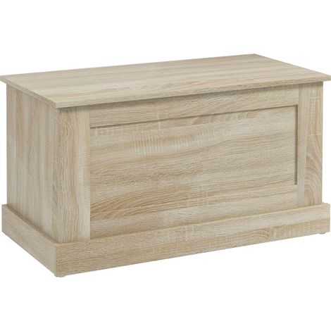Coffre de rangement en bois naturel 80x40x45 cm, boîte à jouets avec charnière sécurisée, pour salon ou chambre, grande capacité (1/5)